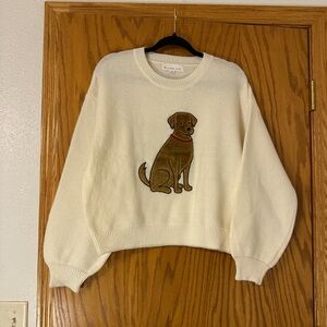 Threaded Leaf Golden Retriever Fuzzy Women's Cream Sweater - NWT - Size M
